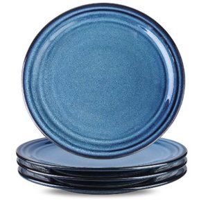 10" Ceramic Dinner Plates - Large Porcelain Dinner Plates - Set of 4 (Blue)